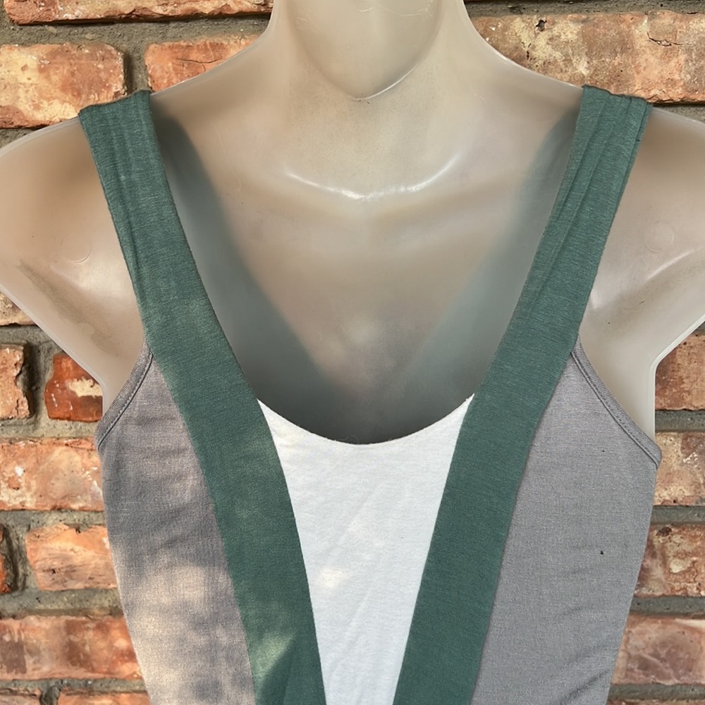 Lucca Couture green, gray,white, pieced maxi dress with shark bite hem. Size S - Picture 9 of 9
